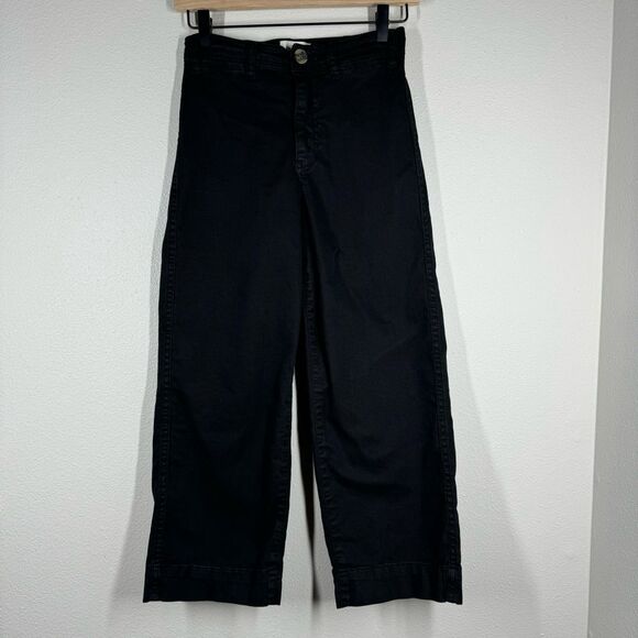 Marine Layer High Waist Bridget Slim Wide Leg Crop Pants Black Women’s Size 0 - Picture 1 of 7